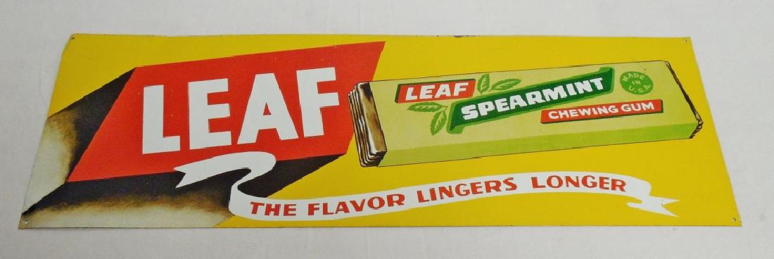 Leaf Spearmint Chewing Gum Metal Sign: measures 24 3/4" L X 8 3/4" H NOTE: 1 CORNER IS BENT