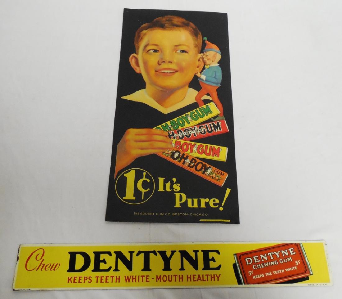 Lot of 2 Gum Advertising Metal Signs: "Oh Boy Gum" measures 15 1/2" H x 7 1/4" W NOTE: IS DENTED
