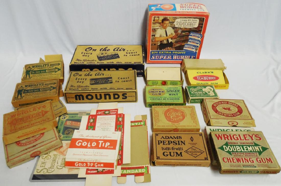 Lot of 10+ Chewing Gum Cardboard Boxes: NOTE: 12 BOXES ARE WHOLE AND THE OTHERS ARE EITHER TOPS OR BOTTOMS ONLY