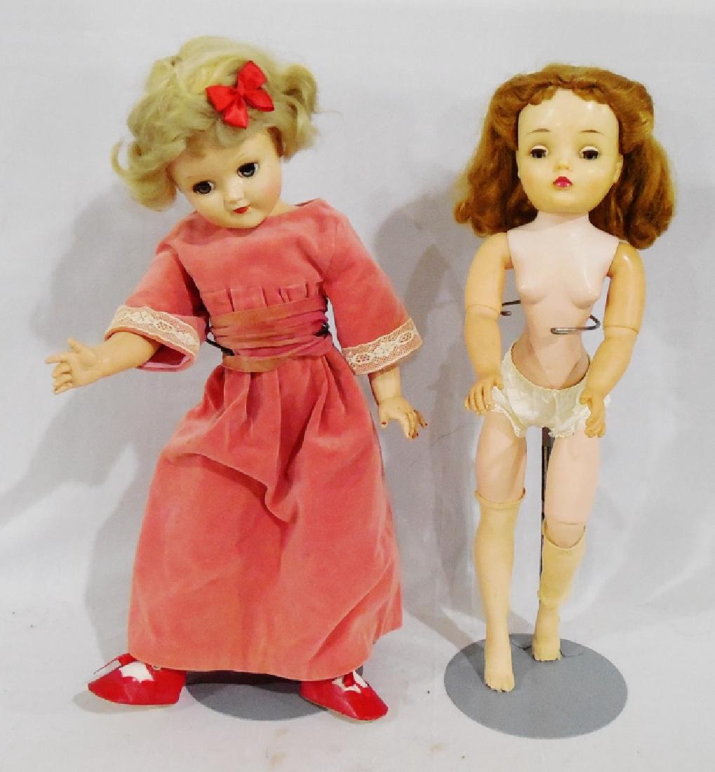 Lot of 2 Dolls: clothed doll is Ideal P-93 Toni Doll and measures 20" H and other doll is Alexander