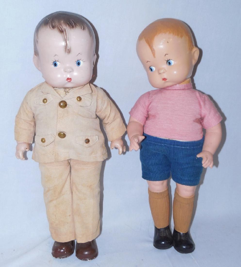 Lot of 2 Effanbee Skippy Dolls: both measure 13" H NOTE: ONE IN RED SHIRT/BLUE SHORTS IS REDRESSED AND HAS BEEN TOUCHED UP
