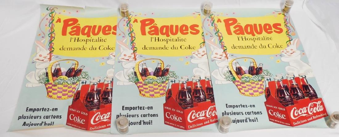 Lot of 3 Foreign Coca-Cola Easter Poster Ads: all measure 22" H x 14" W NOTE: TEARS AND TAPE REPAIRS ARE PRESENT