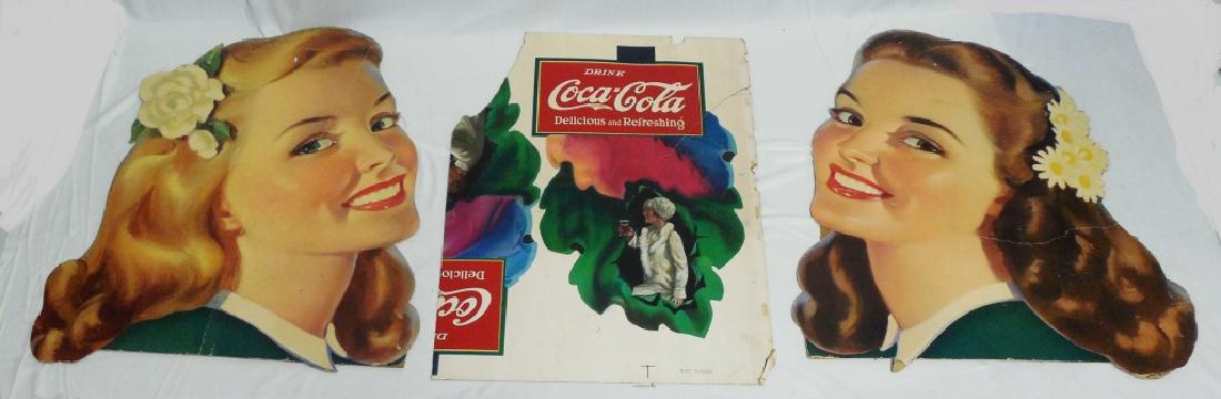 Lot of 3 Cardboard Coca-Cola Advertisement Pieces: NOTE: DAMAGED
