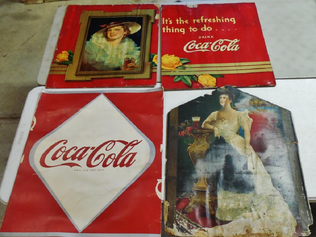 Lot of 4 Coca-Cola Cardboard Advertisements: NOTE: VERY ROUGH AND VERY DAMAGED