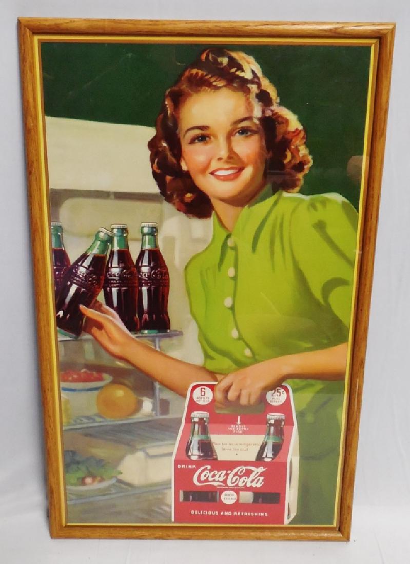Framed Coca-Cola Six Pack Cardboard Advertisement: measures 28" H x 17" W