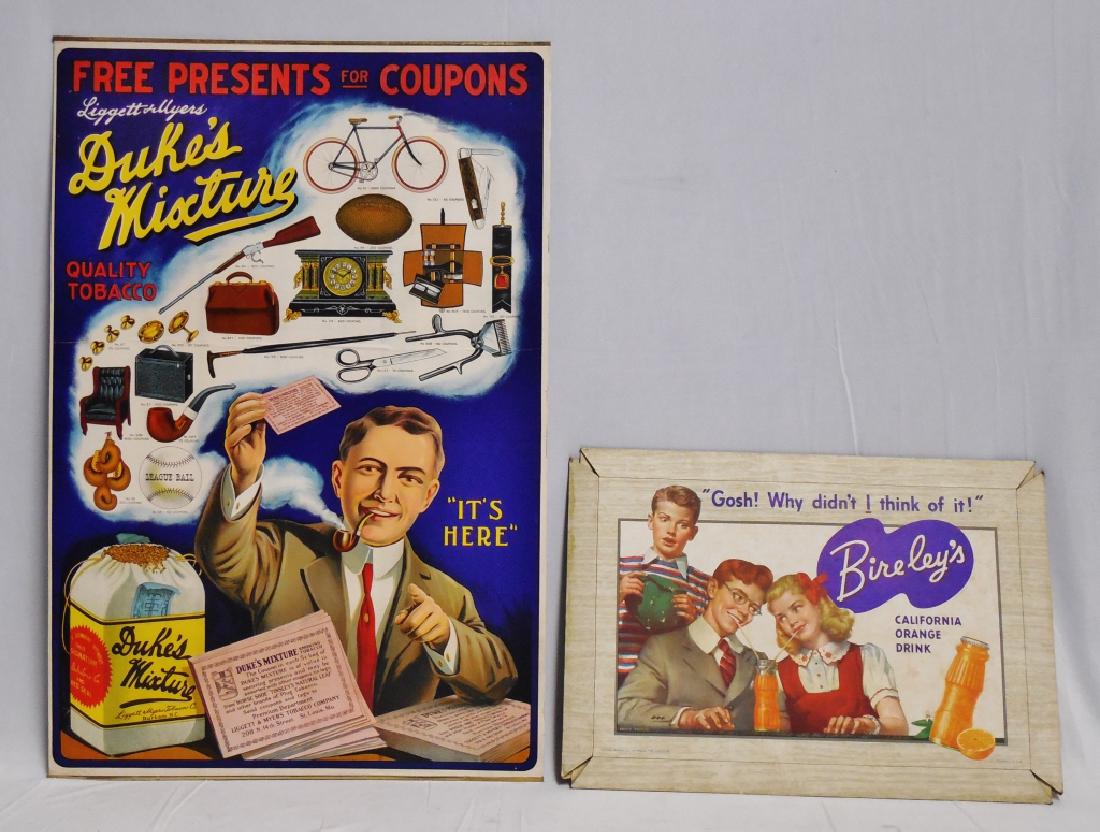 Lot of 2 Cardboard Ads Duke's Mixture and Bireleys: Duke's Tobacco Ad measures 29 1/2" H x 20" W