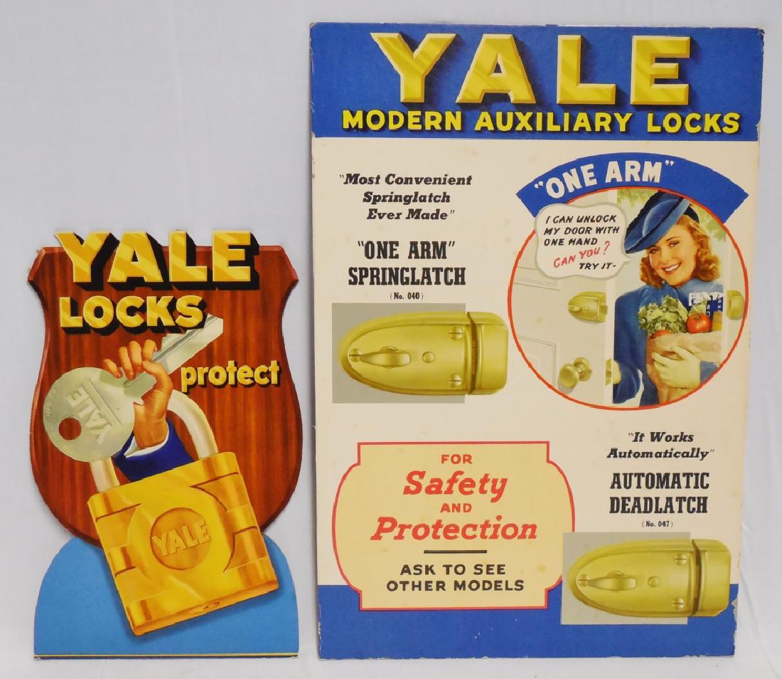 Lot of 2 Cardboard Yale Lock Advertisements: larger one measures 19" H x 13" W