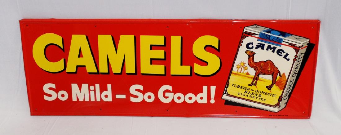 Tin Camels Cigarettes Sign: measures 33 1/2" L x 11 1/2" W