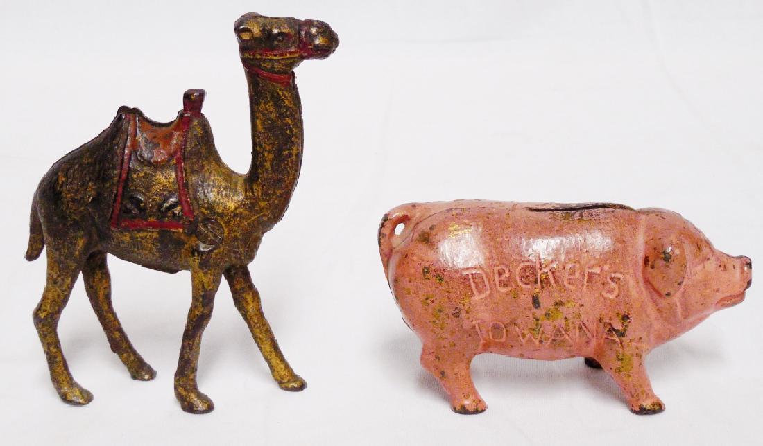 Lot of 2 Cast Iron Banks Camel and Pig: Camel measures 4 3/4" H