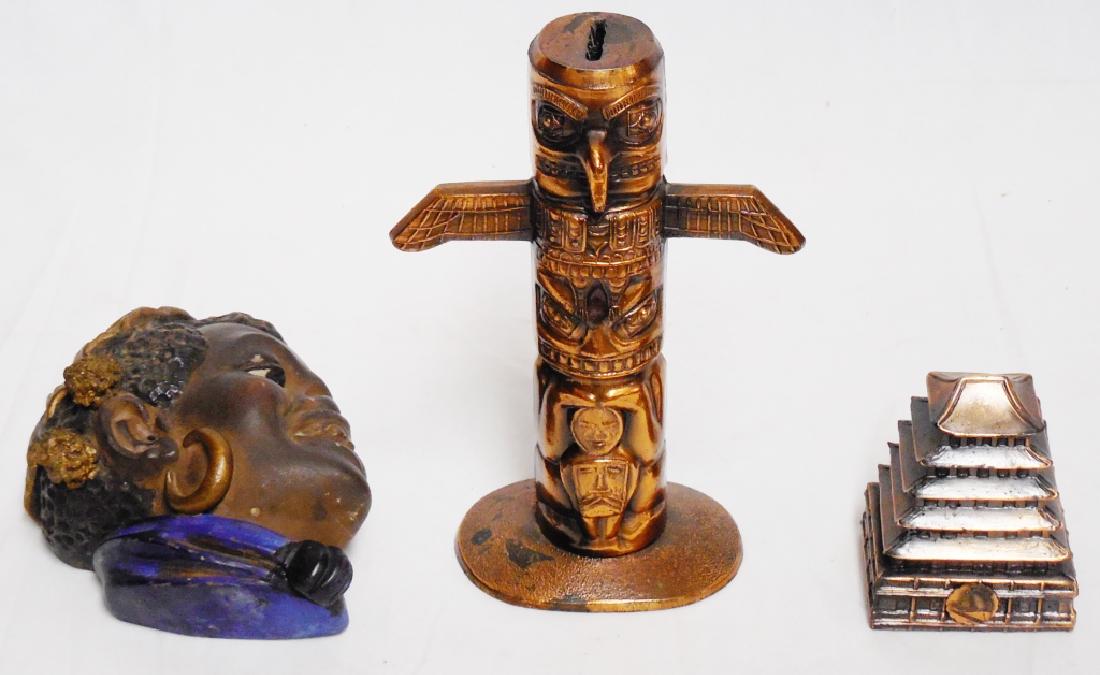 Lot of 3 Banks: Totem pole measures 7" H