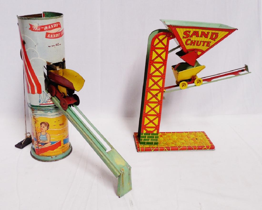 Lot of 2 Tin Sand Toys: 1) Sand Chute by J. Chein and 2) The "Dandy" Sandy Andy No. 62