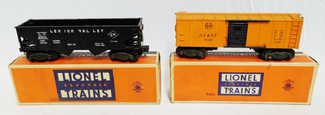 Lot of 2 Lionel Cars with Boxes: 1) No 2456 Hopper Car and 2) No 3464 S.F. Box Car