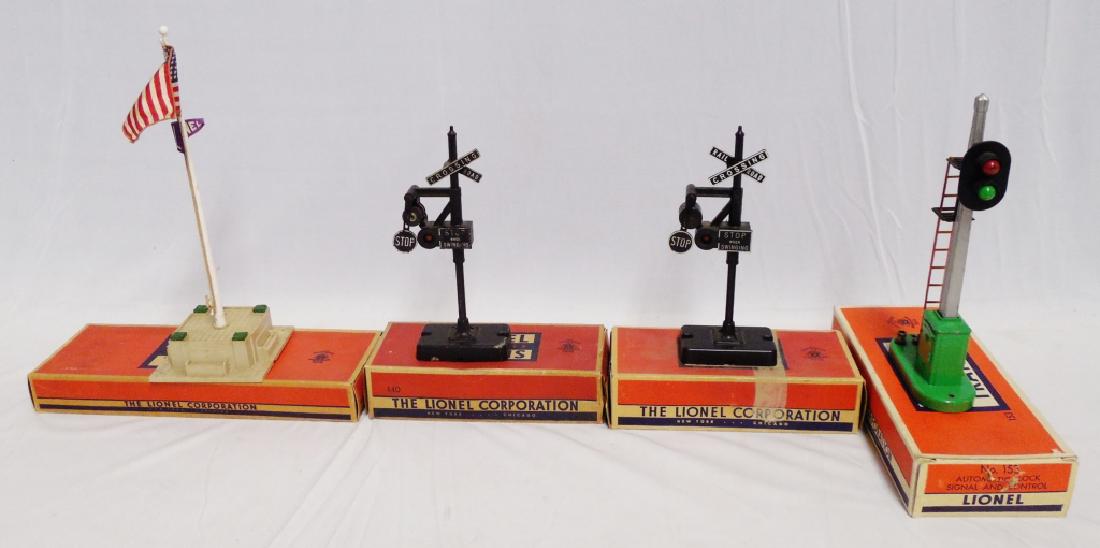 Lot of 4 Lionel Accessories with Boxes: 1) 2 No 140 Banjo Signals 2) No 89 Flagpole and 3) No 153 Automatic Block Signal and Control