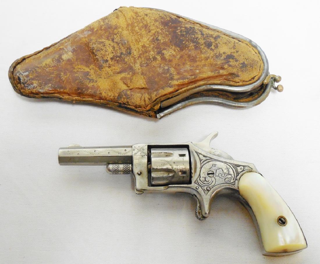 Hopkins & Allen Pioneer (?) 22 Cal 7 Shot Revolver: Spur trigger, 2" Barrel, Mother-of-Pearl grips, works