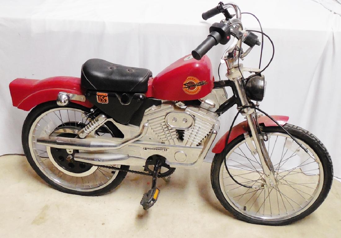 Harley Davidson Roadmaster Sportster Bicycle Red: measures 25" H to seat, 52" L overall, with 16" rims NOTE: HAS FLAT TIRES AND BRAKES ARE DISCONNECTED AND IS PICK UP ONLY