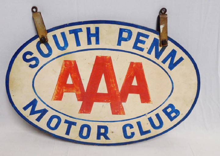Wooden 2 Sided South Penn Aaa Motor Club Sign