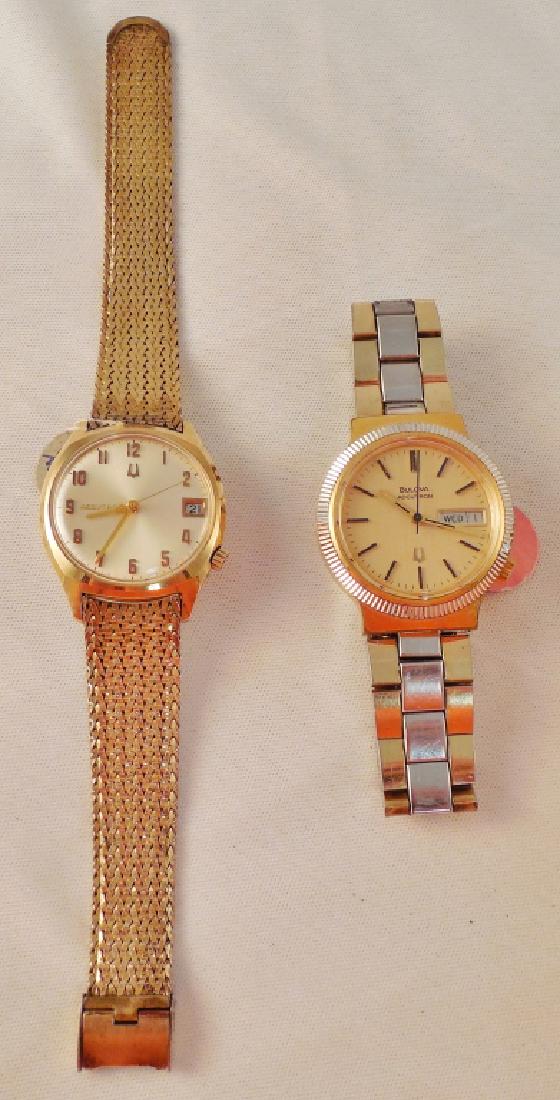 Lot of 2 Men's Wrist Watches: 1) Bulova Accutron 218, 1970, 14K GF Case, 10K GF Band, and 2) Bulova Accutron 2182, 1976, S/S back of case, 10K GF Bezel