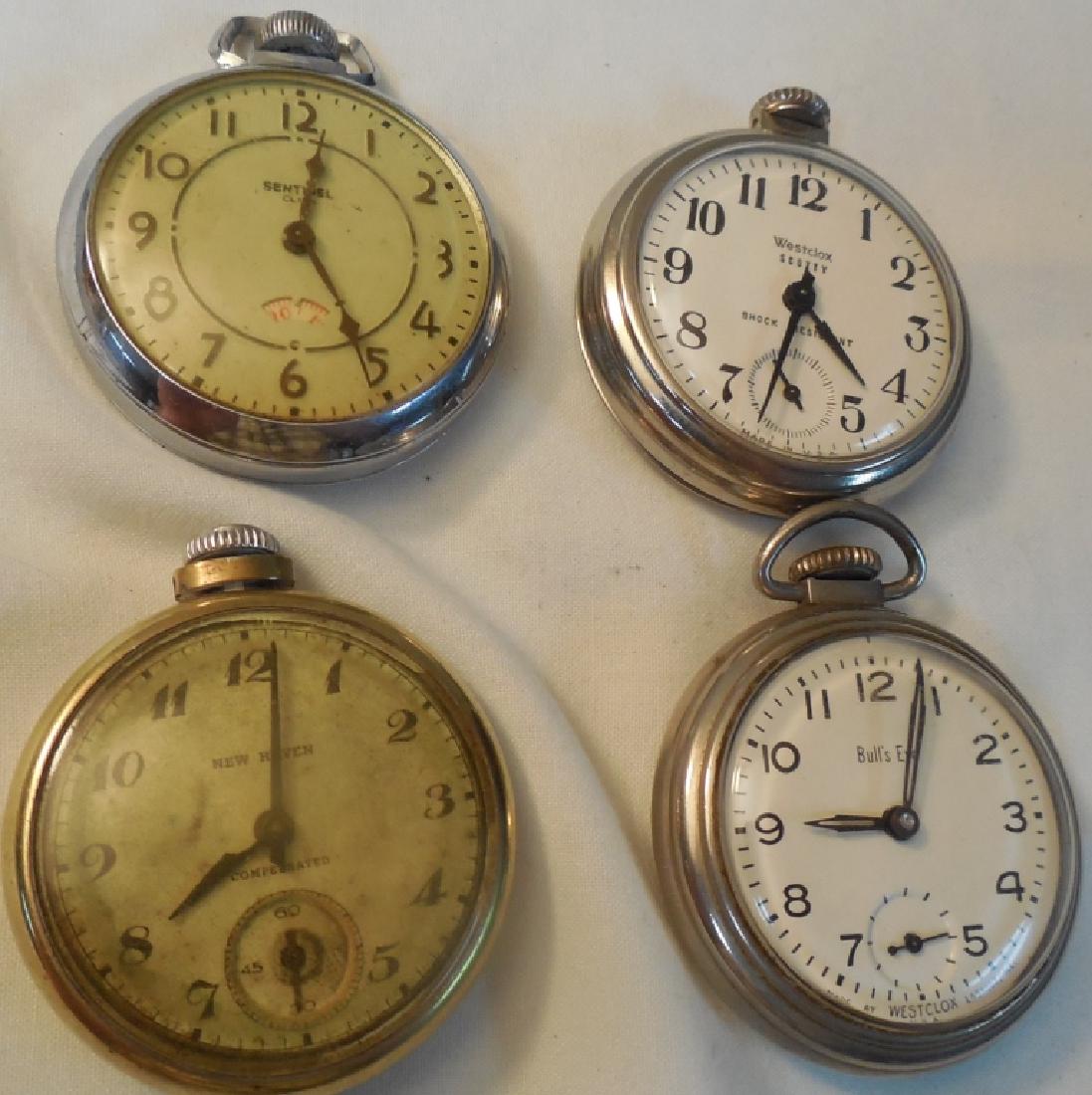 Lot of 4 Pocket Watches: Westclox, Sentinel, New Haven, Bull's Eye