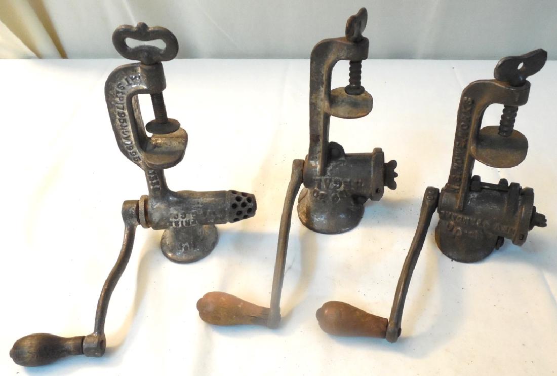 Lot of 3 Food Grinders: New Standard, Mt. Joy, Regal, 7" long