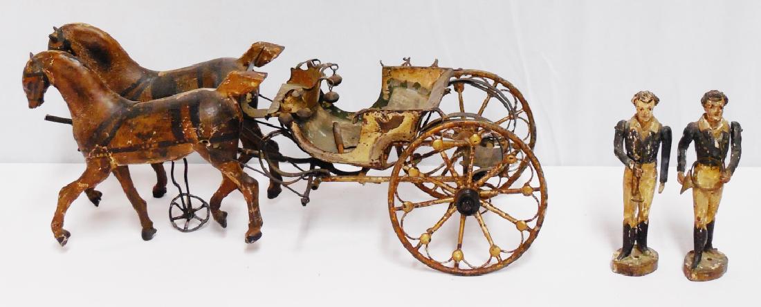 Lot of Composite Toys: 2 Jointed Arm Band Planyers and Chariot, NOTE: CHARIOT IS IN OVERALL VERY ROUGH CONDITION