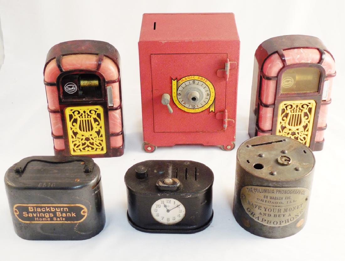 Lot of 6 Banks: one Jukebox is musical NOTE: IS ALSO MISSING PLASTIC FRONT