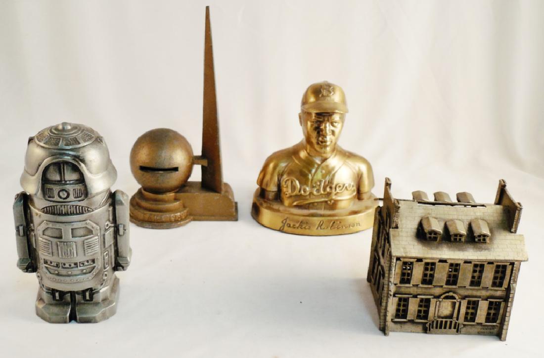Lot of 4 Banks: Pewter house, Jackie Robinson, Robot, and World's Fair