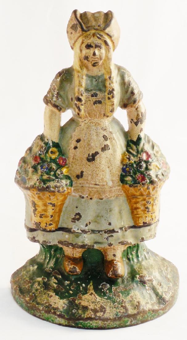 Cast Iron Doorstop Young Girl with Flowers: 9 1/4" H