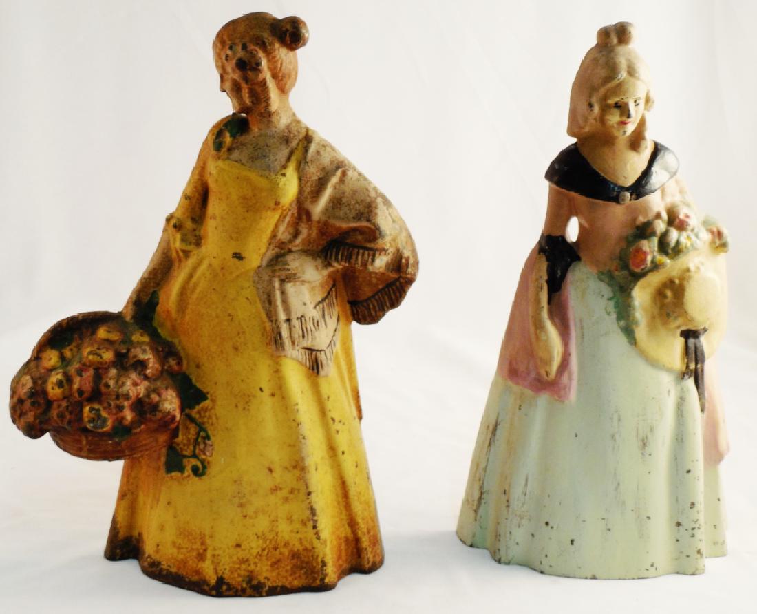 Lot of 2 Cast Iron Doorstops: Lady in Yellow Dress-taller 11 1/4" H
