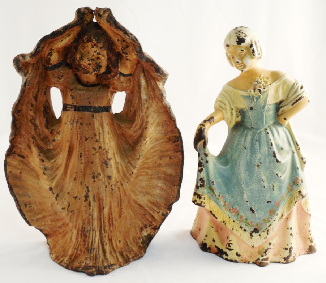 Lot of 2 Cast Iron Doorstops: Young Girl-taller 9 1/4" H