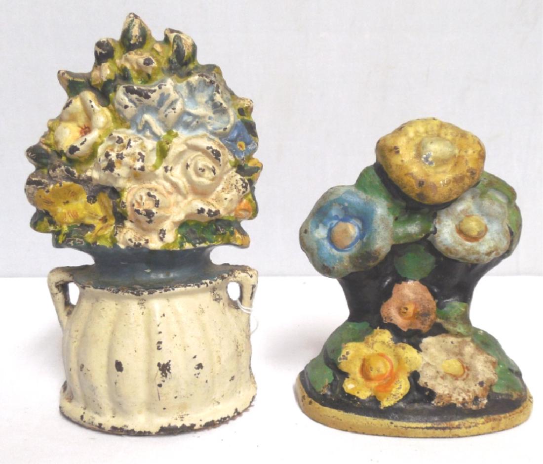 Lot of 2 Cast Iron Doorstops Both Floral: taller 8" H