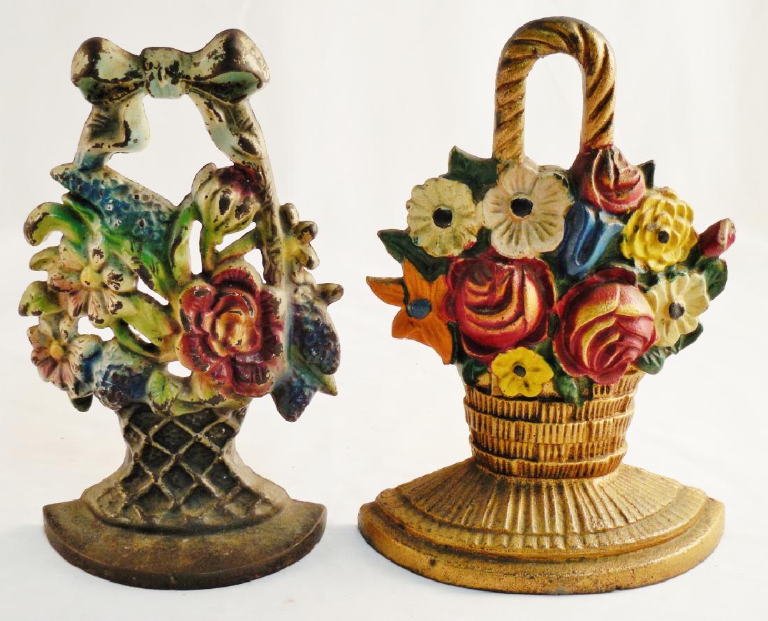 Lot of 2 Cast Iron Doorstops Both Floral: both approximately 9" H