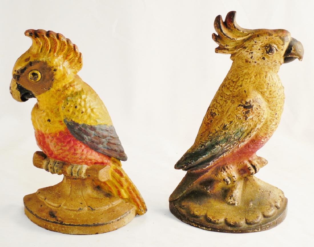Lot of 2 Cast Iron Doorstops Both Parrots: one facing right-taller 9 3/4" H