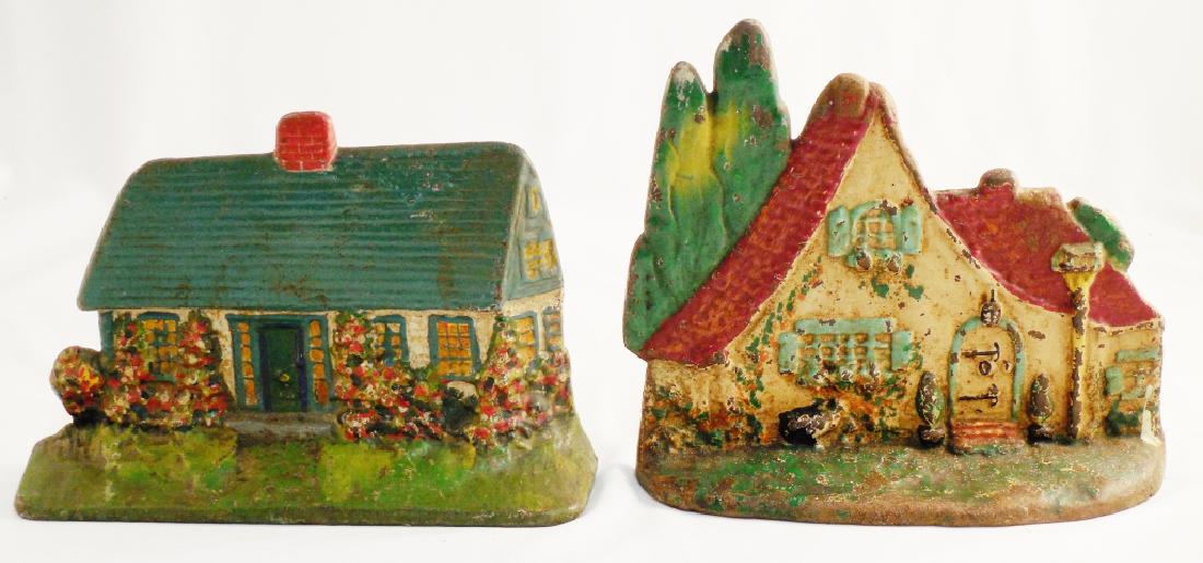 Lot of 2 Cast Iron Doorstops Both Cottages: taller 7 1/8" H
