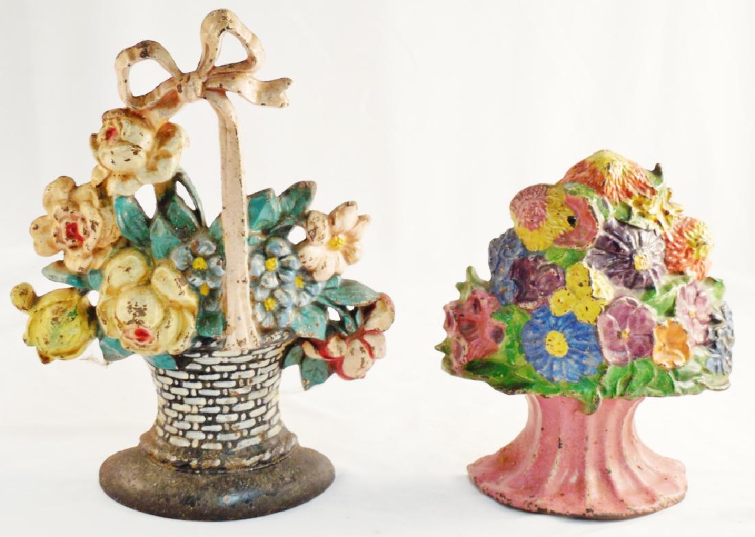 Lot of 2 Cast Iron Doorstops Both Floral: taller 10 3/4" H