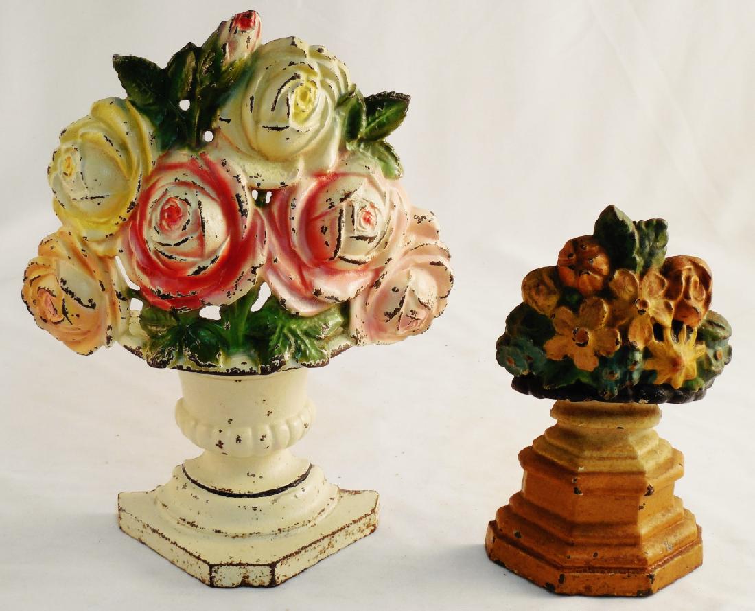 Lot of 2 Cast Iron Doorstops Both Floral: Roses-taller 8 5/8" H