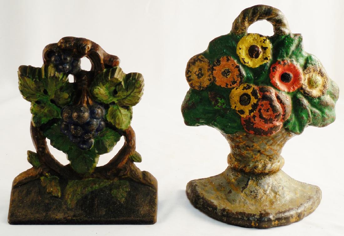 Lot of 2 Cast Iron Doorstops: Floral-taller 9" H