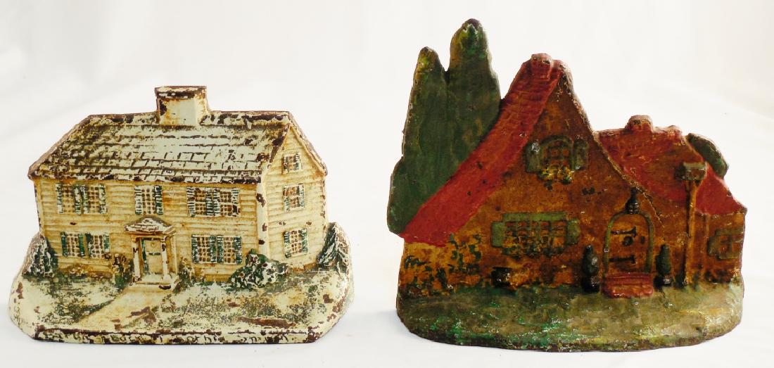 1 Cast Iron Doorstop and 1 Cast Iron Door Jam: House with red roof by Sculptured Metal Studios-taller 7 3/8" H