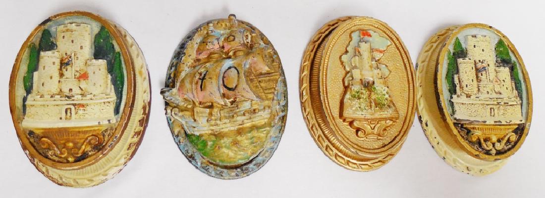 Lot of 4 Cast Iron Door Knockers: 3x castles and a ship