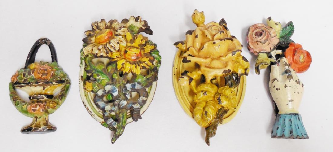 Lot of 4 Cast Iron Door Knockers: all floral