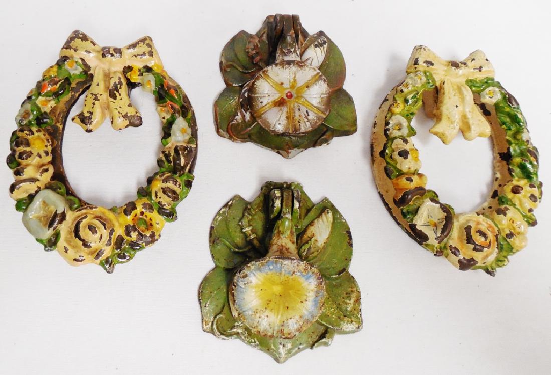 Lot of 4 Cast Iron Door Knockers: all floral
