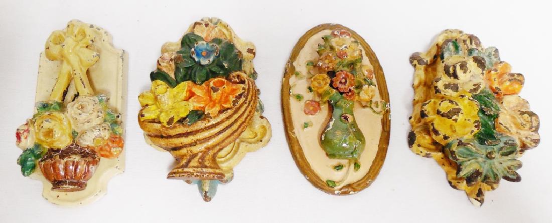 Lot of 4 Cast Iron Door Knockers: all floral