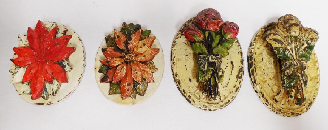 Lot of 4 Cast Iron Door Knockers: all floral