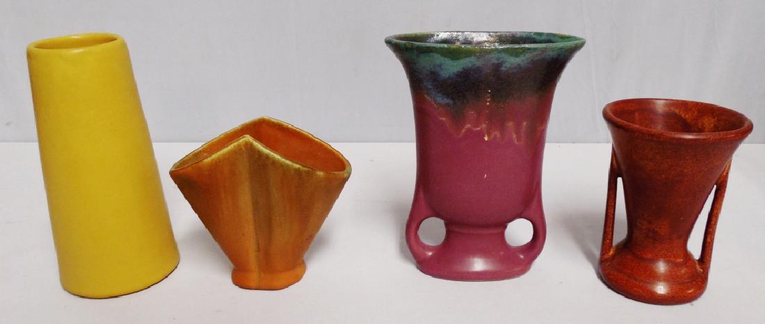 Lot of 4 Art Pottery Pieces Including Muncie: NOTE: FULPER PIECE HAS LARGE CRACKS, tallest measures 8 1/4" H