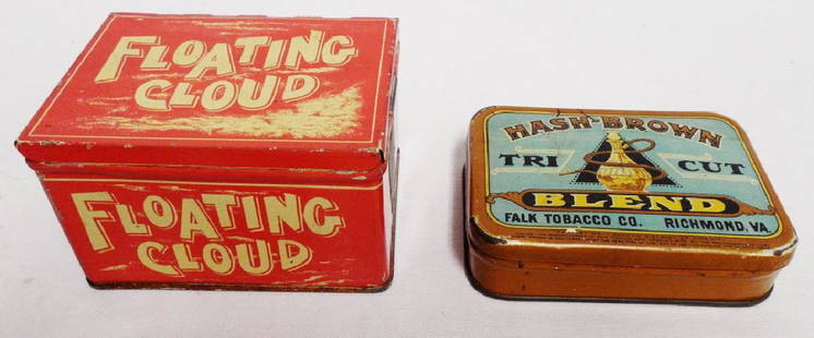 Lot of 2 Tobacco Tins: Floating Cloud measures 4 1/2" L x 3 1/4" W x 2 1/2" H