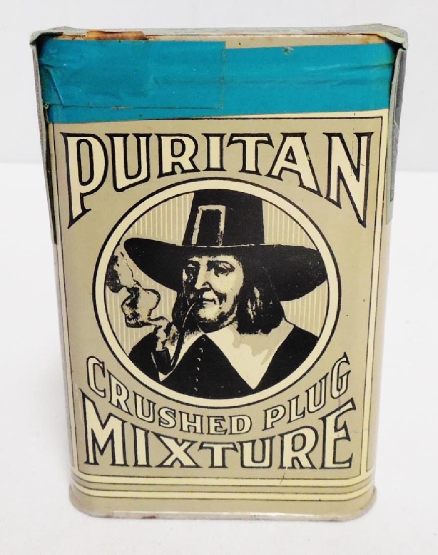 Puritan Pocket Tobacco Tin: with intact tax seal and measures 4 1/2" H x 3" W x 1" D