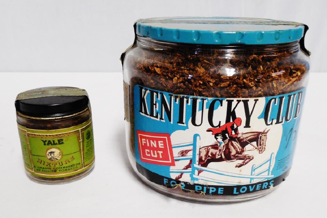 Lot of 2 Glass Tobacco Jars with intact Tax Seals: Kentucky Club measures 5" H x 5 1/2" Diameter