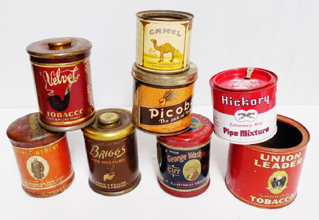 Lot of 8 Tobacco Canisters: NOTE: 2 DO NOT HAVE LIDS, Briggs measures 5 1/2" H x 4 1/4" Diameter