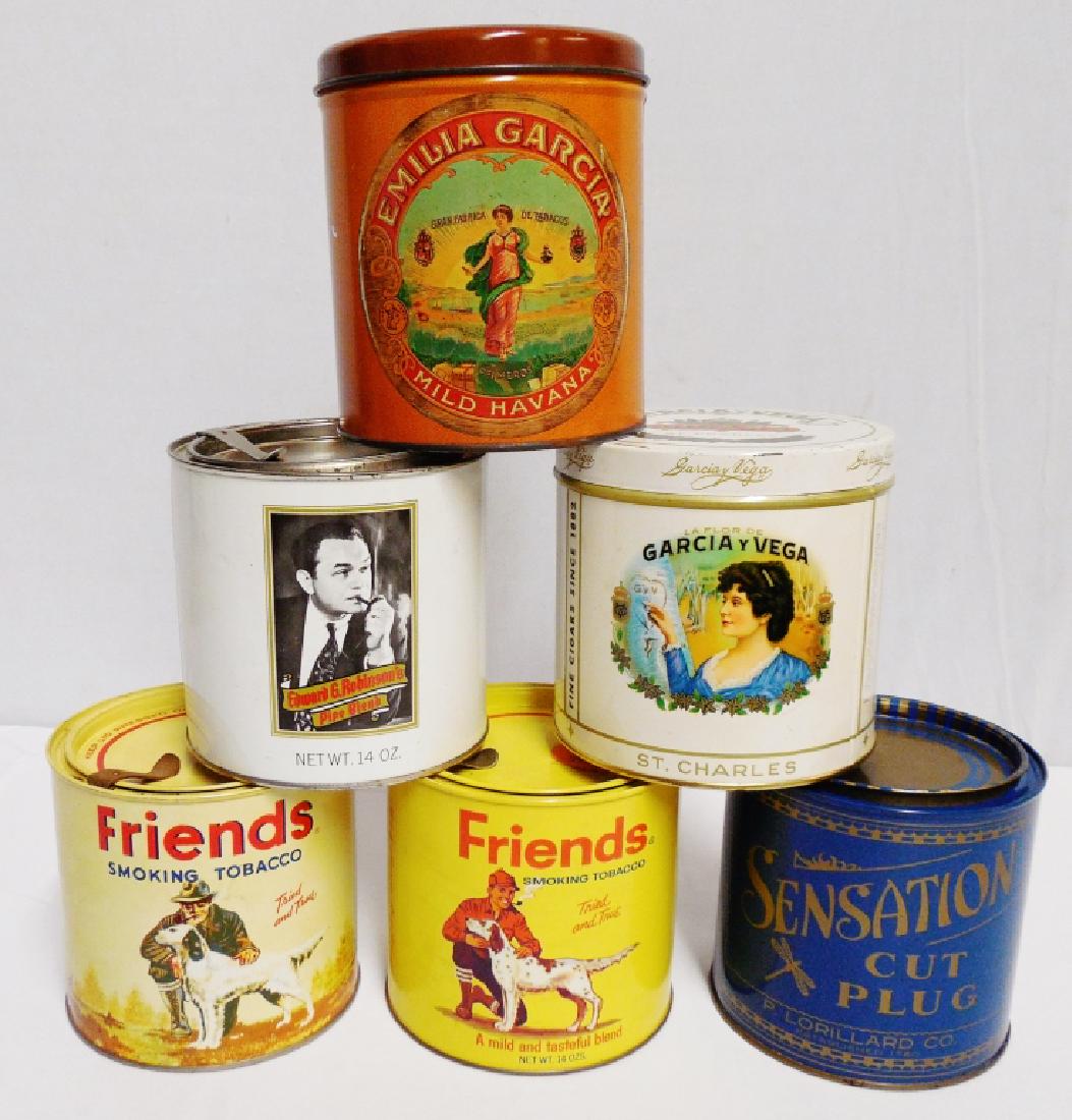 Lot of 6 Tobacco Canisters: Emilia Garcia 5 3/4" H x 5" Diameter