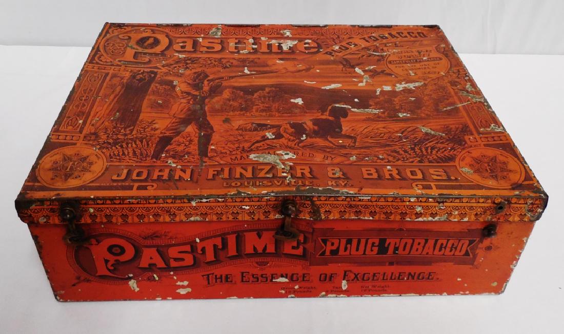 Pastime Tobacco Store Canister: NOTE: IS MISSING A LATCH, measures 12 1/2" L x 9 1/4" W x 4" H