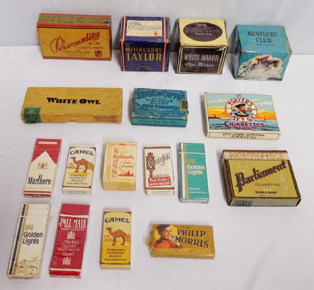 Lot of 17 Cigarette/Cigar/Tobacco Cardboard Boxes: all with contents